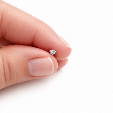 Rhodium-plated 925 silver micro heart earring with white zircons
