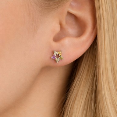 Orecchino singolo argento 925 stella con zirconi rainbow