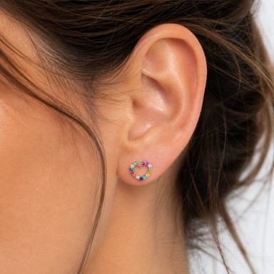 Rhodium-plated 925 silver heart earring with colored zircons