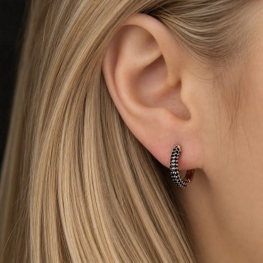 Cerchietto singolo 14 mm argento 925 oro rosa con zirconi neri