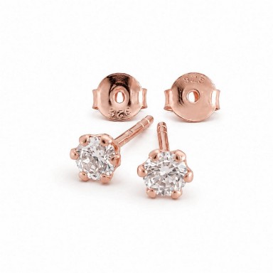 Orecchini punto luce  di mm. 3 in argento 925 rosato