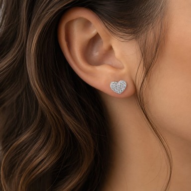 Large lobe heart in 925 silver with white cubic zirconia