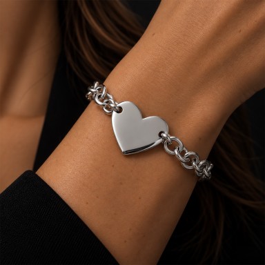 Bracciale personalizzabile cuore incatenato in acciaio inox