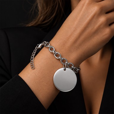 Custom bracelet with round pendant in stainless steel