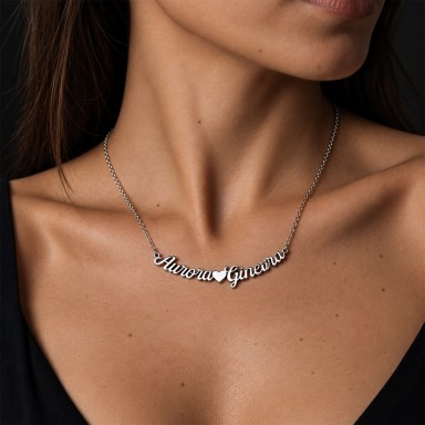 Collana SOLO NOI con due nomi e cuore al centro in acciaio inox