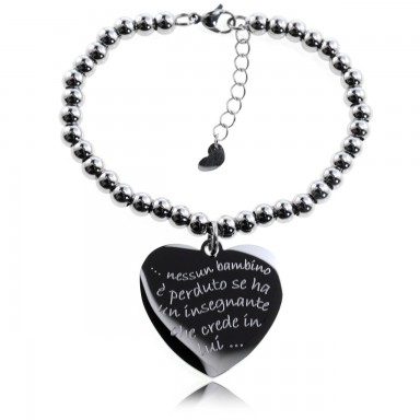 Bracciale maestra a cuore con palline in acciaio inox