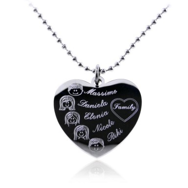 MY FAMILY heart necklace in stainless steel