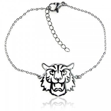 Perforated lion bracelet in stainless steel