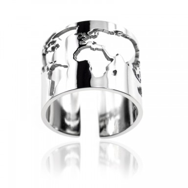 Anello around the world in acciaio inox