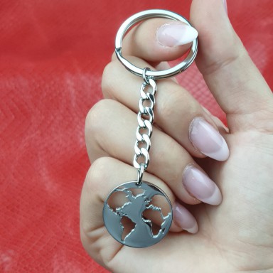 World keychain in stainless steel
