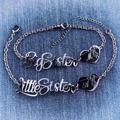 Coppia di bracciali Big e Little Sister in acciaio inox