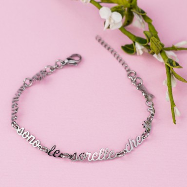PROMO bracelet shaped phrase in stainless steel