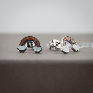 Coppia di micro orecchini arcobaleno in acciaio inox