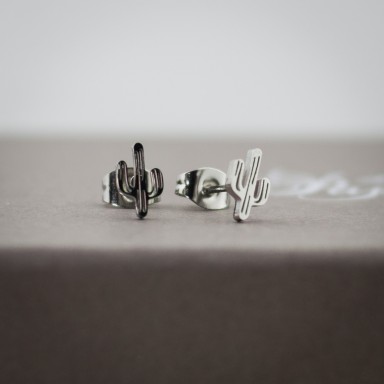 Coppia di micro orecchini cactus in acciaio inox