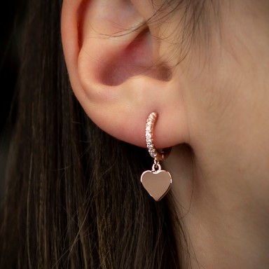 Orecchino singolo argento 925 rosa cuore liscio