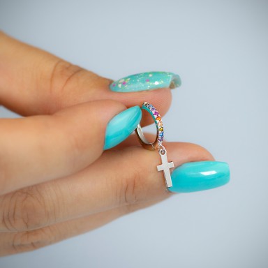 Cerchietto singolo argento 925 rodiato con croce multicolor