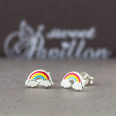 Pair of classic rainbow lobe earrings in 925 silver