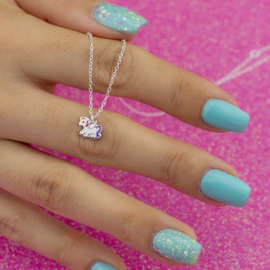 Collana micro unicorno viola e rosa piccolo in argento 925