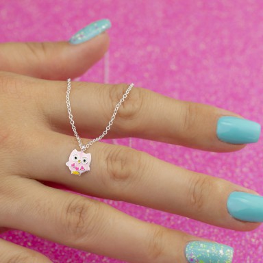 Pink owl necklace in 925 silver