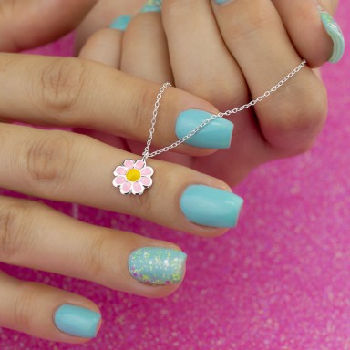 Pink daisy necklace in 925 silver