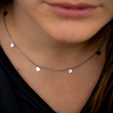 Choker with micro hearts in stainless steel