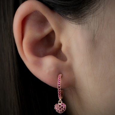 Hoops earring with ruby zircon in 925 silver