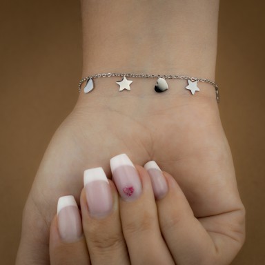Bracciale micro stelle e cuori in acciaio inox