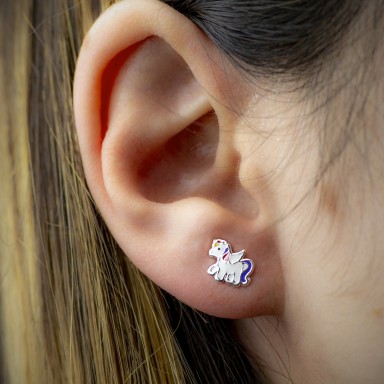 Pair of purple unicorn earrings in 925 silver