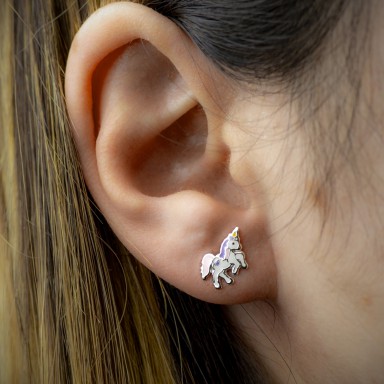 Pair of pink unicorn earrings in 925 silver