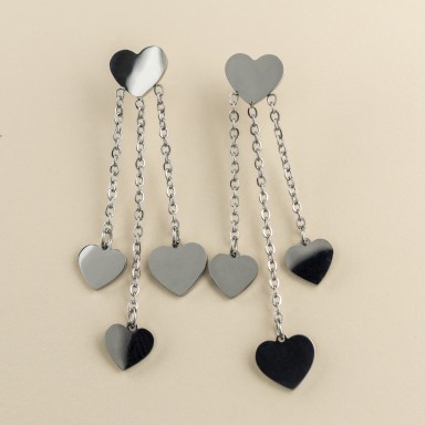 Love pendant earrings with heart in stainless steel