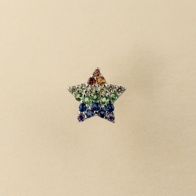 Orecchino singolo stellina con zirconi colorati in argento 925 rodiato