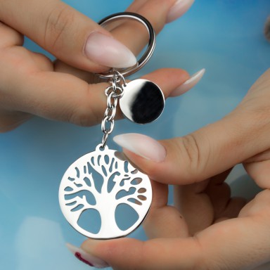 Tree of life keyring in stainless steel