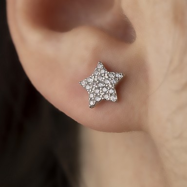 Rhodium-plated 925 silver star earring with white zircons