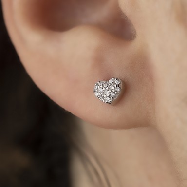 Rhodium-plated 925 silver heart earring