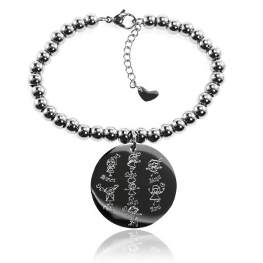 Bracciale palline in acciaio con ciondolo tondo