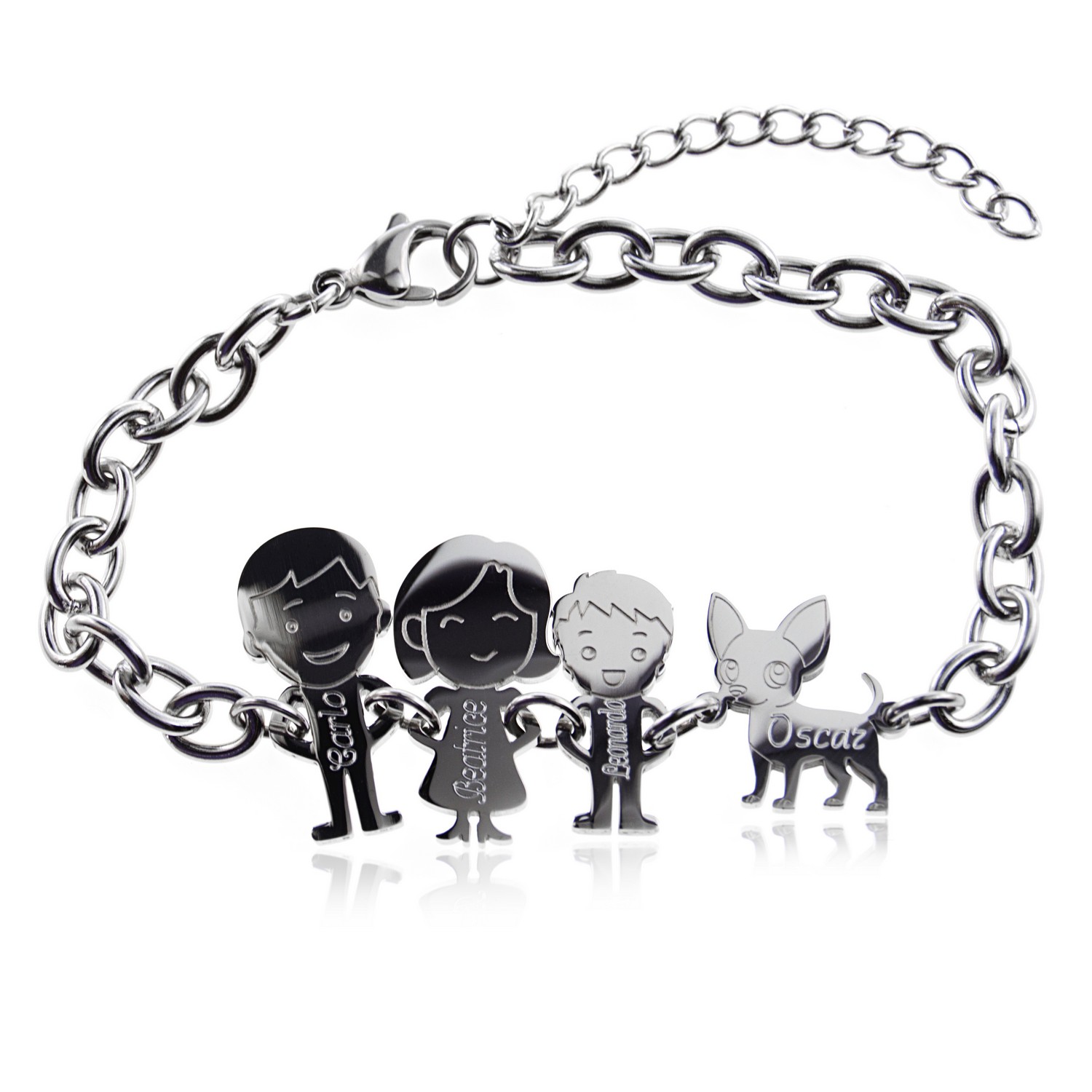 Family bracelet with 4 components in stainless steel