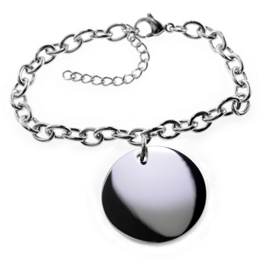 Bracciale personalizzabile ciondolo tondo in acciaio inox
