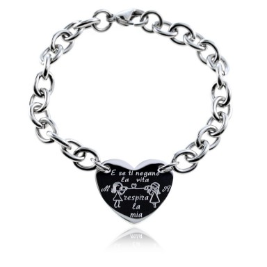 Bracciale cuore "E se ti negano la vita.." in acciaio inox