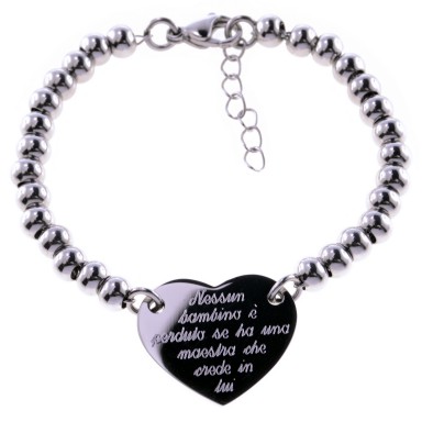 Bracciale maestra con cuore e palline in acciaio inox