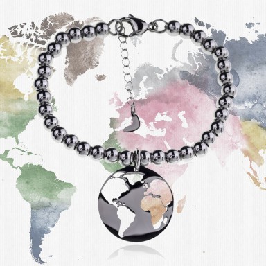 Bracciale mondo palline "Around the World" in acciaio inox