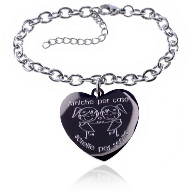 Bracciale cuore "Amiche per caso" in acciaio inox