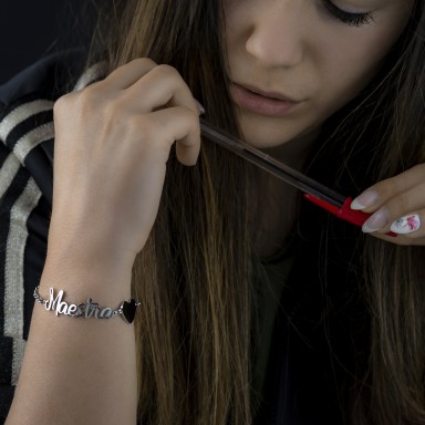 "Teacher" bracelet with heart in stainless steel