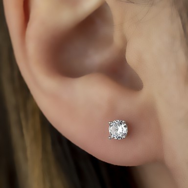 Earring single with white zircon in silver 925 0,4 cm