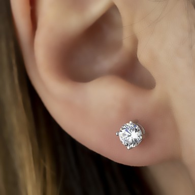 Earring single with white zircon in silver 925 0,5 cm