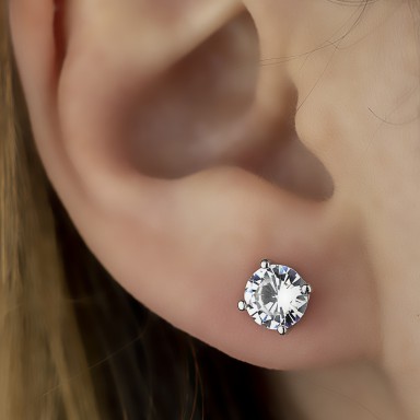 Earring single with white zircon in silver 925 0,6 cm