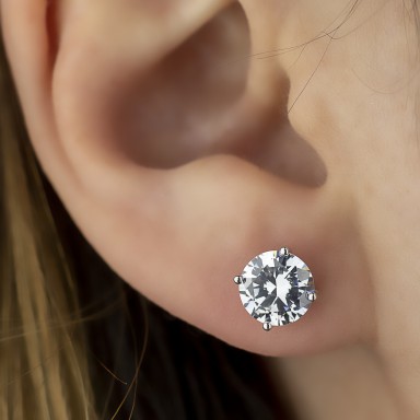 Earring single with white zircon in silver 925 0,7 cm
