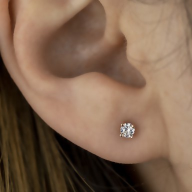 Earring single with white zircon in rosegold silver 925 0,3 cm