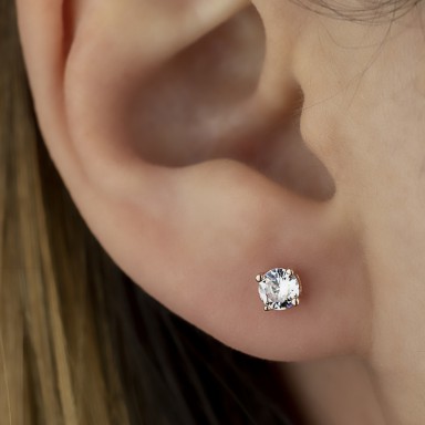 Earring single with white zircon in rosegold silver 925 0,4 cm