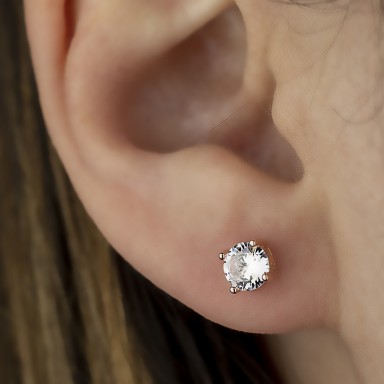 Earring single with white zircon in rosegold silver 925 0,5 cm