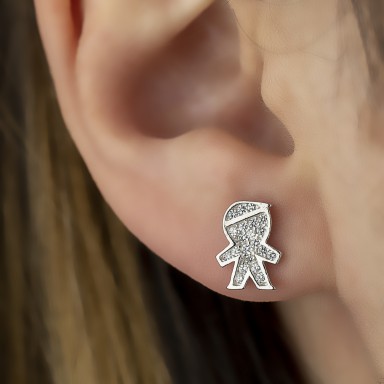 Single child earring with white zircons in 925 rhodium silver